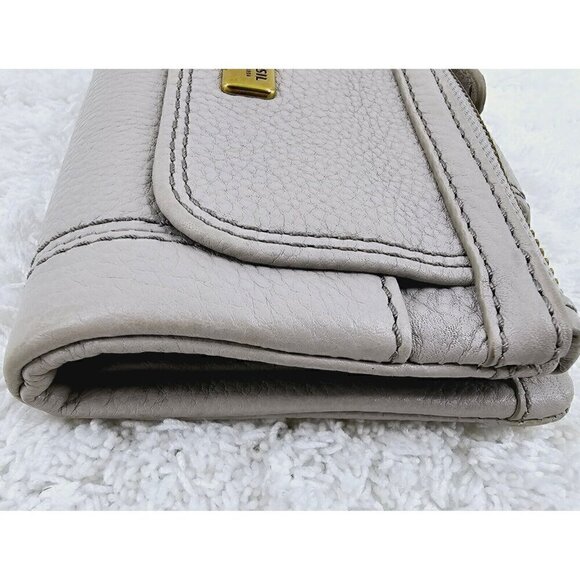 FOSSIL Greige Pebble Leather Medium Flap Bi-Fold Wallet Clutch Organizer - Picture 7 of 11